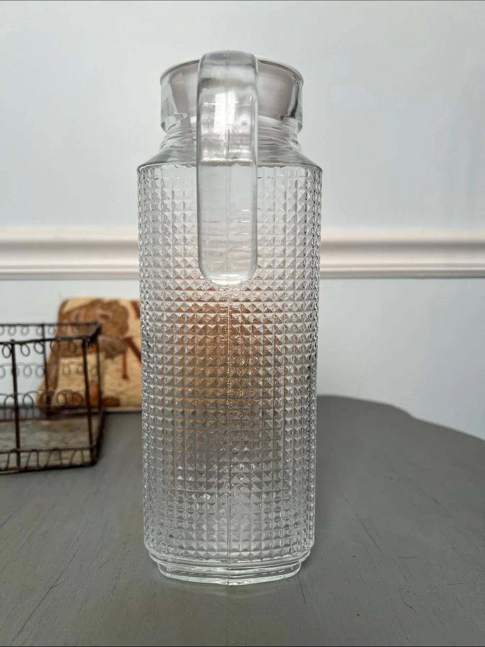 Clear Textured Glass Pitcher with Handle - Home Dining.